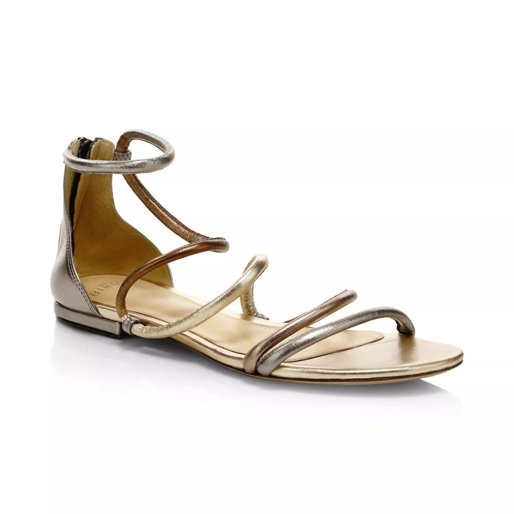 Alexandre Birman Gianny Flat Metallic Leather Sandals 7